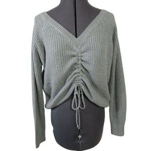 Full Circle Trends‎ women's gray ruched cinch front v-neck knit sweater, M